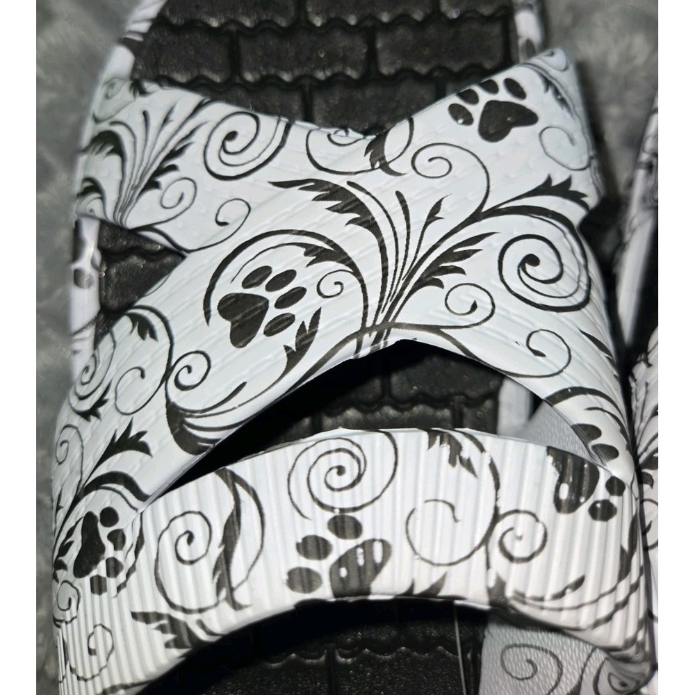 Celebration Paws Black Swirl Criss Cross Sandals EVA Slides Floral Paw Print 10 - Picture 5 of 7
